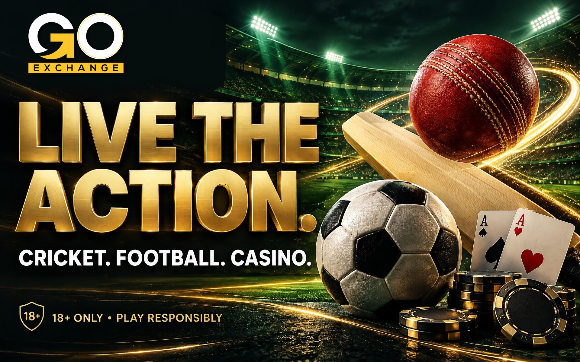 Goexch — Live the action. Cricket. Football. Casino. 18+ only. Play responsibly.
